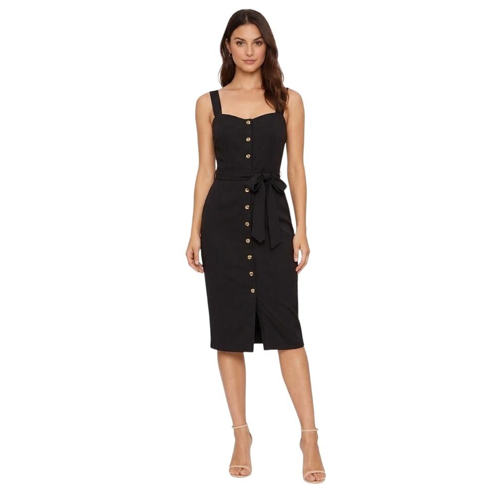 Vero Moda Black Button-Front Midi Dress with Tie Waist